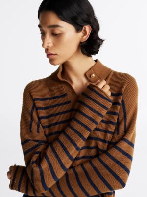 brown wool blend polo jumper for women tommy hilfiger