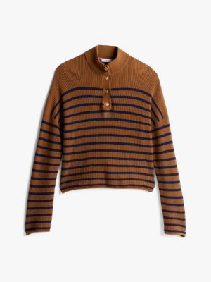 braun polo-pullover mit wolle für damen - tommy hilfiger