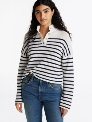 multi polo-pullover mit wolle für damen - tommy hilfiger