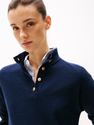 blue wool blend polo jumper for women tommy hilfiger