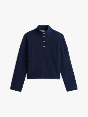 blue wool blend polo jumper for women tommy hilfiger