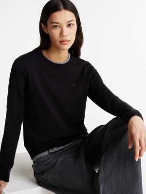 schwarz pullover mit rundhalsausschnitt für damen - tommy hilfiger