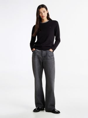 black crew neck jumper for women tommy hilfiger