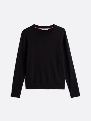 schwarz pullover mit rundhalsausschnitt für damen - tommy hilfiger