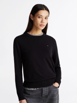 schwarz pullover mit rundhalsausschnitt für damen - tommy hilfiger