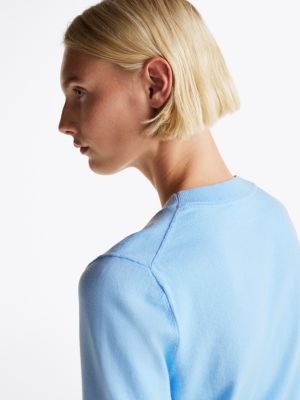 blau pullover mit rundhalsausschnitt für damen - tommy hilfiger