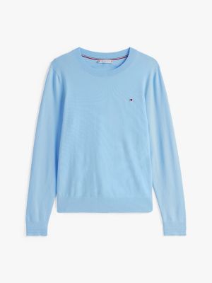 blau pullover mit rundhalsausschnitt für damen - tommy hilfiger