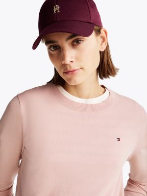 pink crew neck jumper for women tommy hilfiger