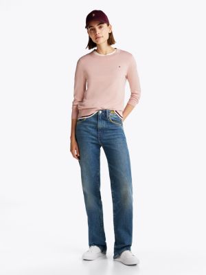 pink crew neck jumper for women tommy hilfiger