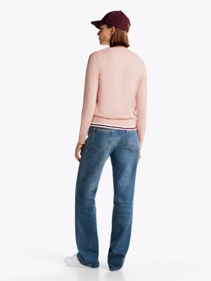 pink crew neck jumper for women tommy hilfiger