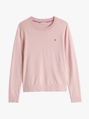 pink crew neck jumper for women tommy hilfiger