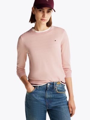 pink crew neck jumper for women tommy hilfiger