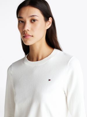 pull à col ras-du-cou blanc pour femmes tommy hilfiger