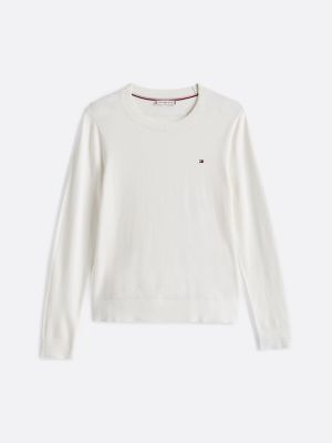 weiß pullover mit rundhalsausschnitt für damen - tommy hilfiger