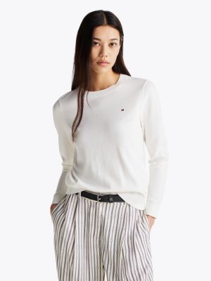 white pullover mit rundhalsausschnitt für damen - tommy hilfiger