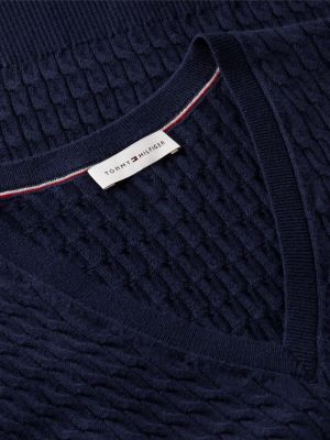 blue cable knit v-neck jumper for women tommy hilfiger