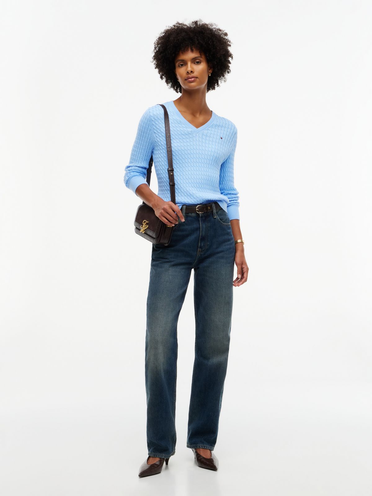 Fine Cable Knit Slim Jumper — Blue