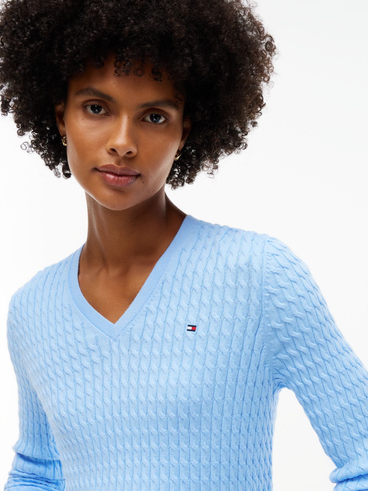 Fine Cable Knit Slim Jumper — Blue