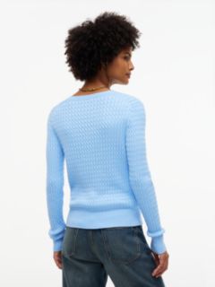 Fine Cable Knit Slim Jumper — Blue 4