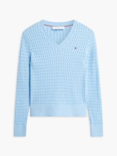 Fine Cable Knit Slim Jumper — Blue 5