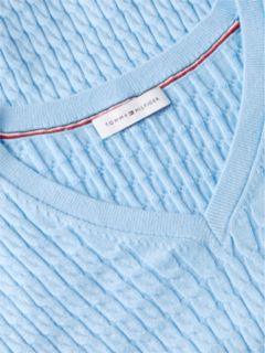 Fine Cable Knit Slim Jumper — Blue 6