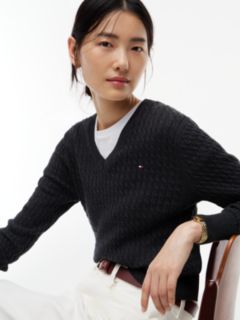 Fine Cable Knit Slim Jumper — Grey 3