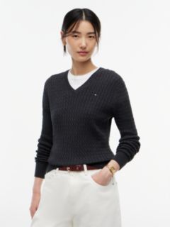 Fine Cable Knit Slim Jumper — Grey 1