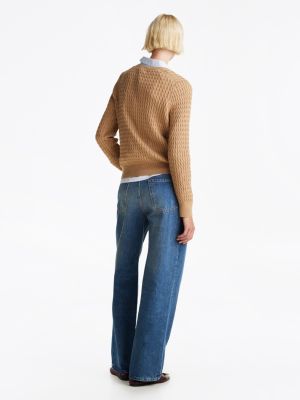 brown cable knit v-neck jumper for women tommy hilfiger