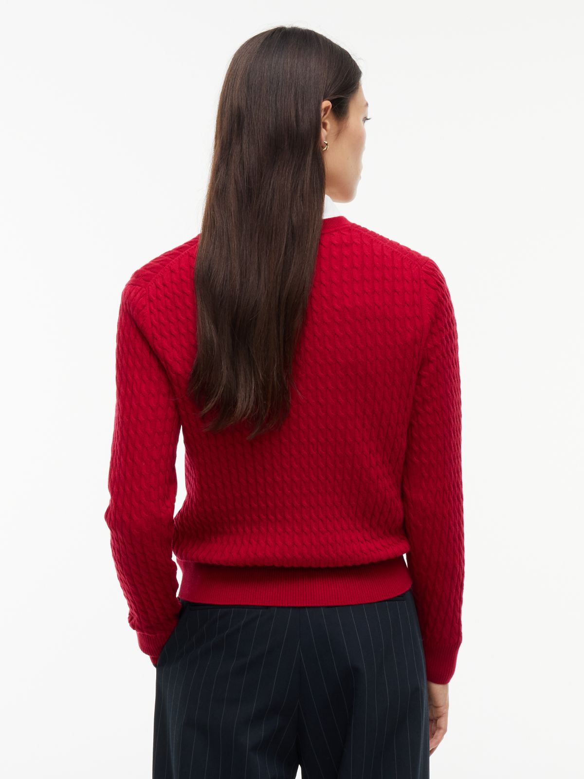 Fine Cable Knit Slim Jumper — Red