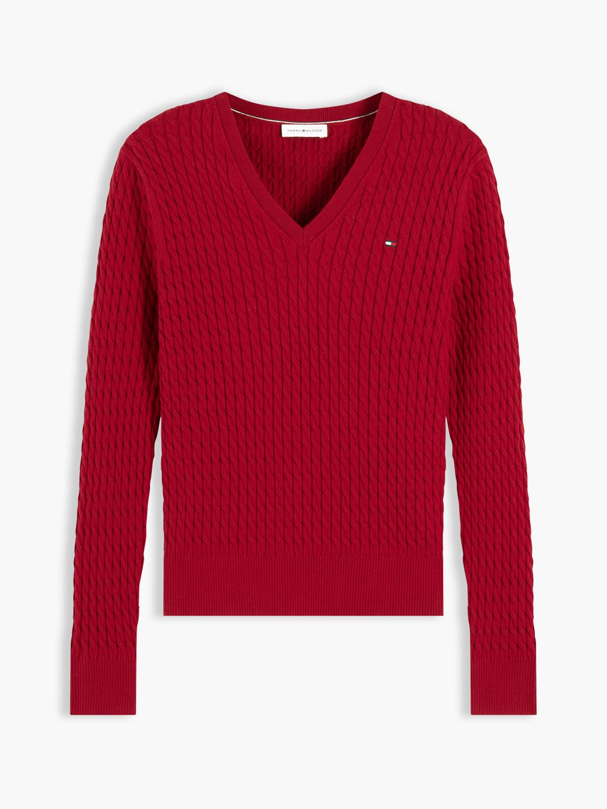 Fine Cable Knit Slim Jumper — Red