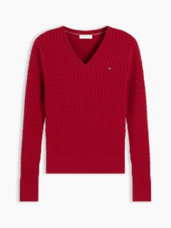 Fine Cable Knit Slim Jumper — Red 6