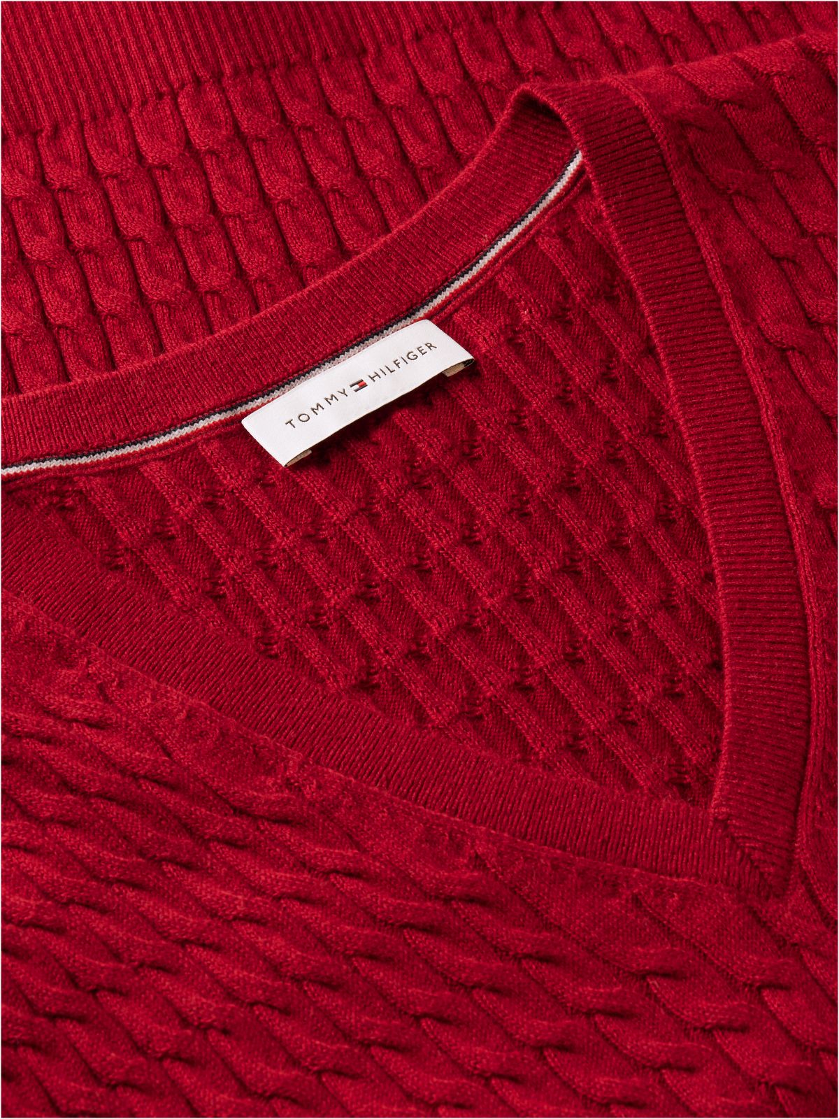 Fine Cable Knit Slim Jumper — Red