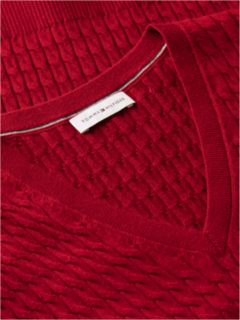 Fine Cable Knit Slim Jumper — Red 7