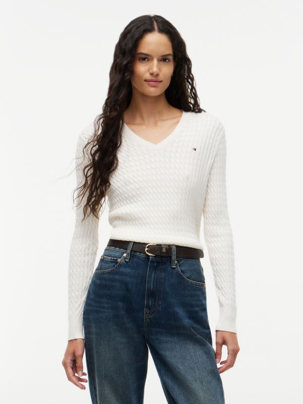 Fine Cable Knit Slim Jumper — Yellow