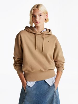 beige bluza z kapturem i szerokim ściągaczem dla kobiety - tommy hilfiger