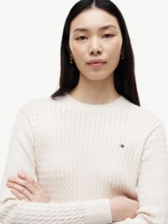 Fine Cable Knit Slim Jumper — Beige 3