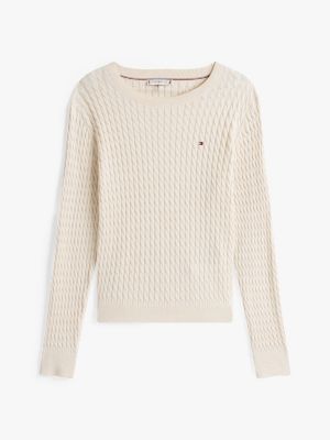 white fine gauge cable knit jumper for women tommy hilfiger