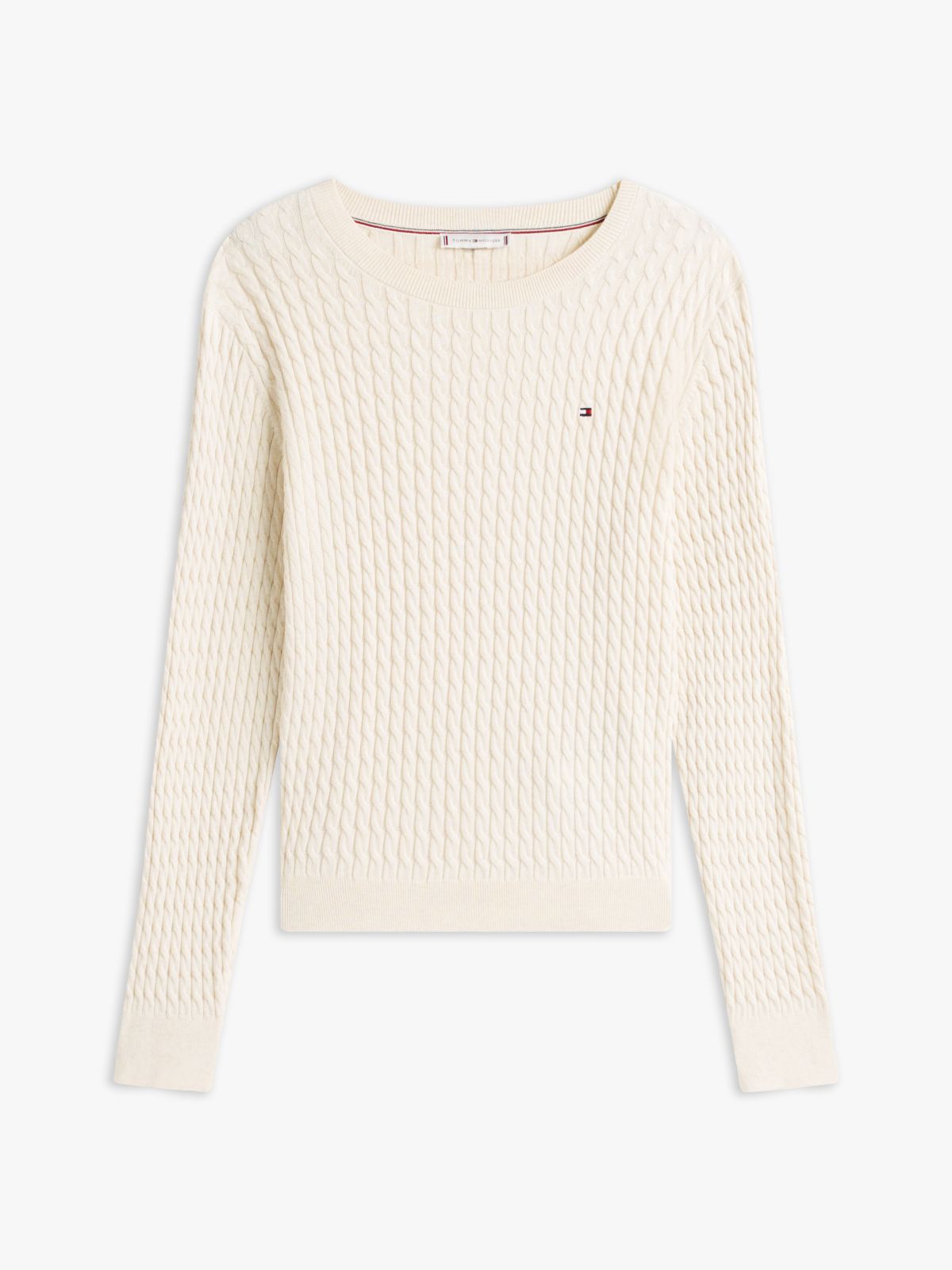 Fine Cable Knit Slim Jumper — Beige