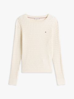 Fine Cable Knit Slim Jumper — Beige 5