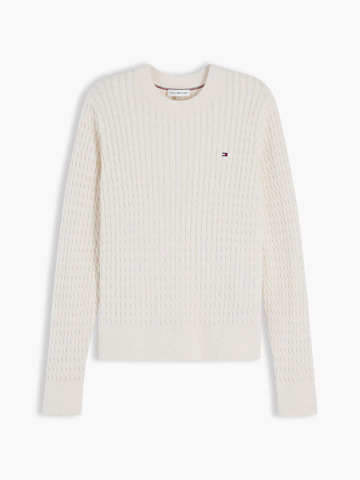 Fine Cable Knit Slim Jumper — Beige