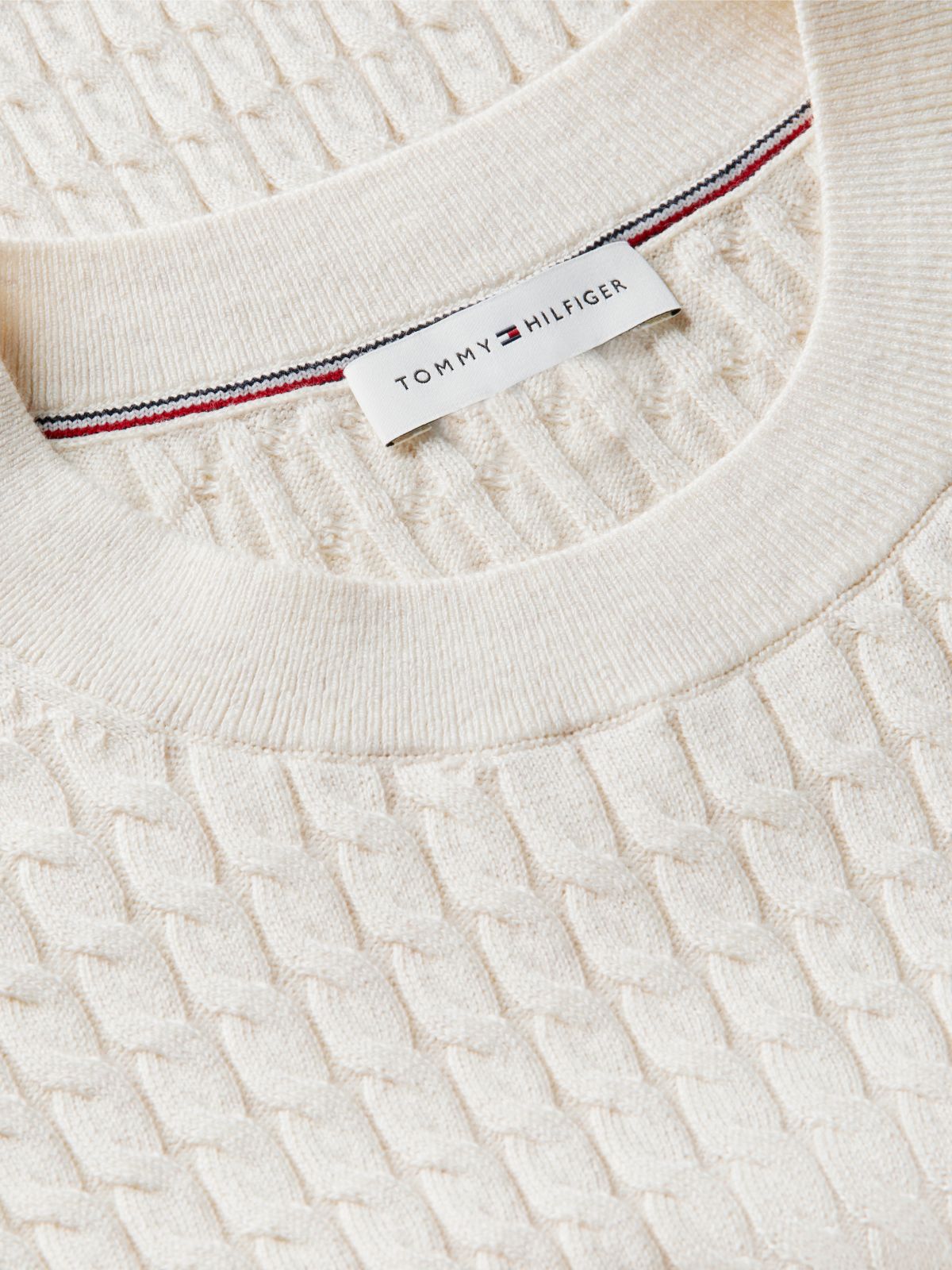 Fine Cable Knit Slim Jumper — Beige