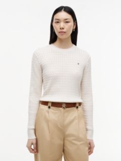 Fine Cable Knit Slim Jumper — Beige 1