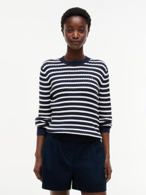 jersey de punto trenzado con cuello redondo multi de mujeres tommy hilfiger