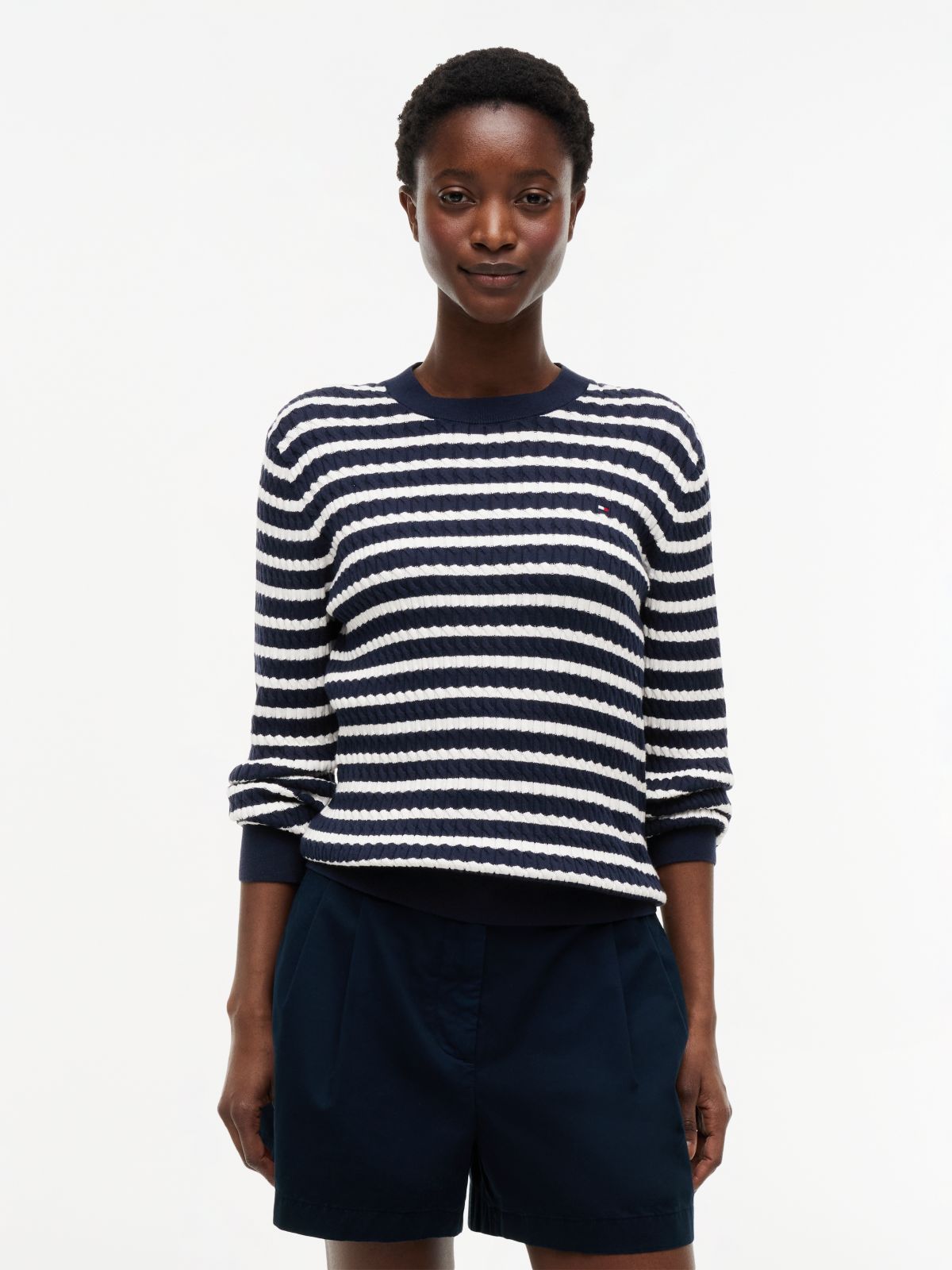 Fine Cable Knit Slim Jumper — Multi