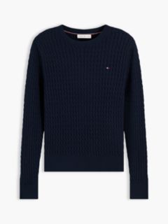 Fine Cable Knit Slim Jumper — Blue 6