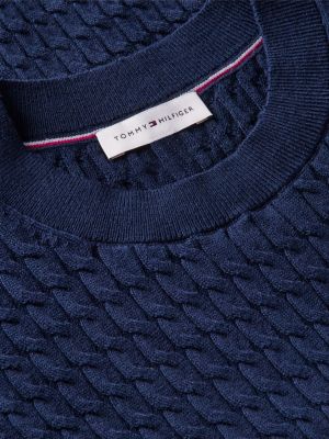 blue cable knit crew neck jumper for women tommy hilfiger
