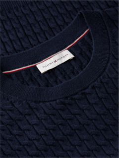 Fine Cable Knit Slim Jumper — Blue 7