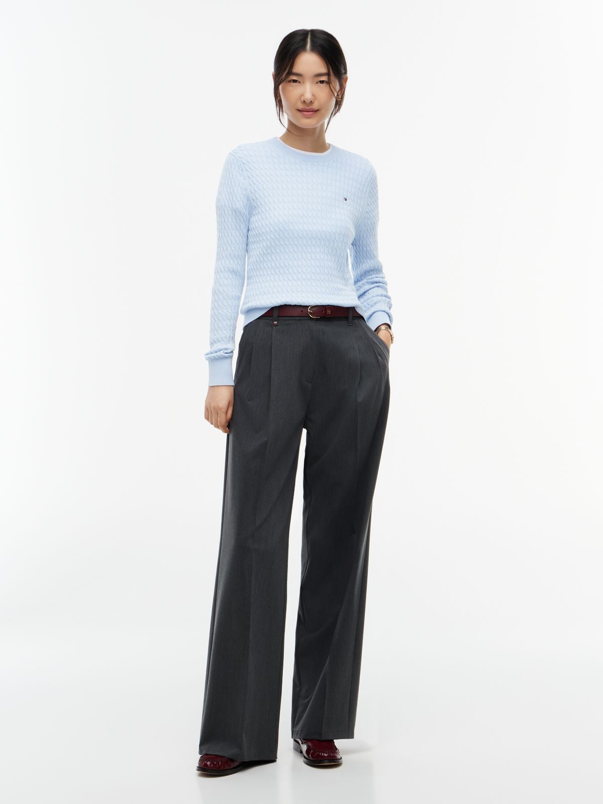 Fine Cable Knit Slim Jumper — Blue