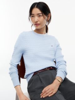 Fine Cable Knit Slim Jumper — Blue 3