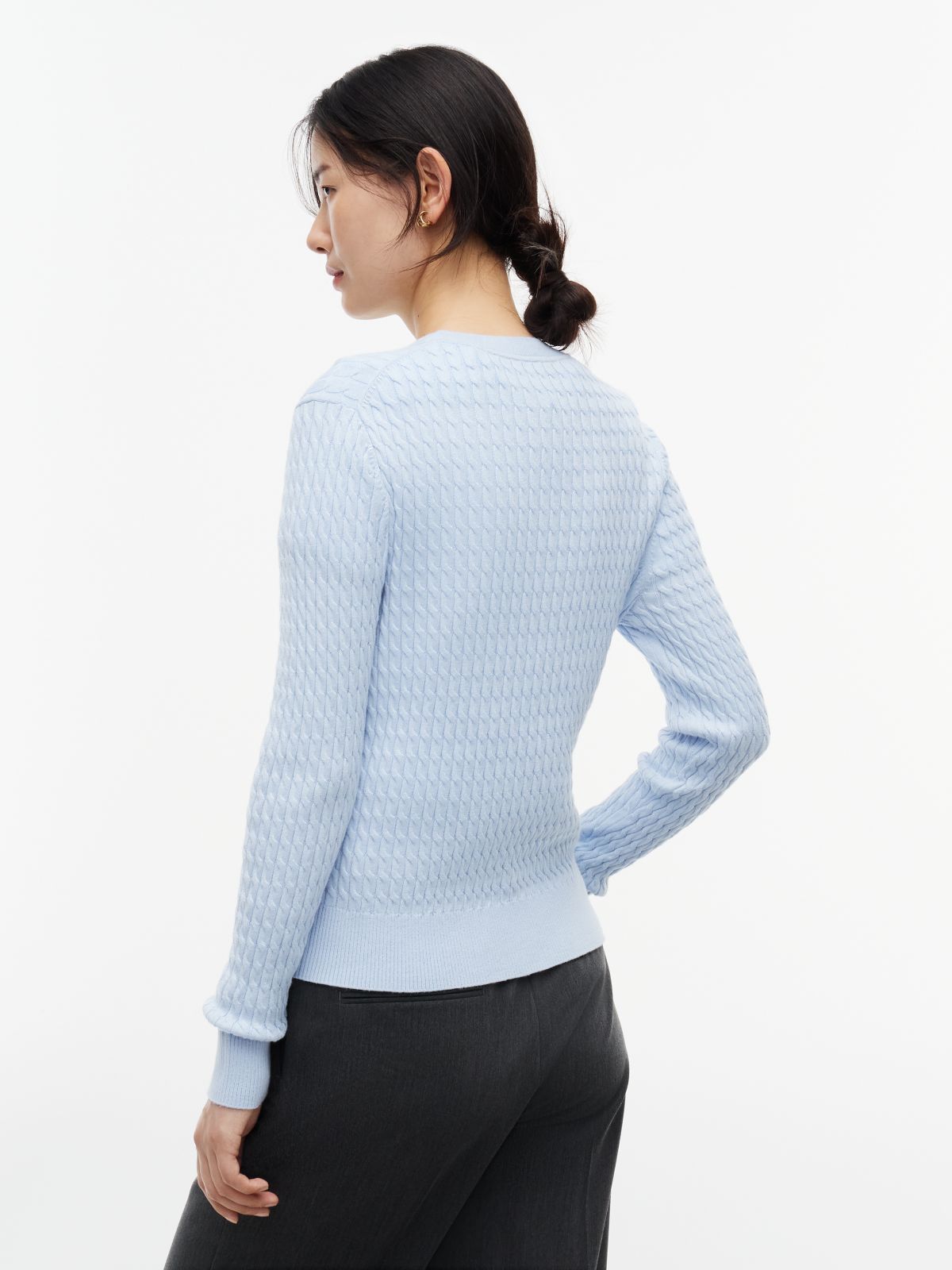 Fine Cable Knit Slim Jumper — Blue